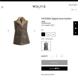 WOLFIE Dark Brown Reversible Leather and Rabbit Vest size L  NWT